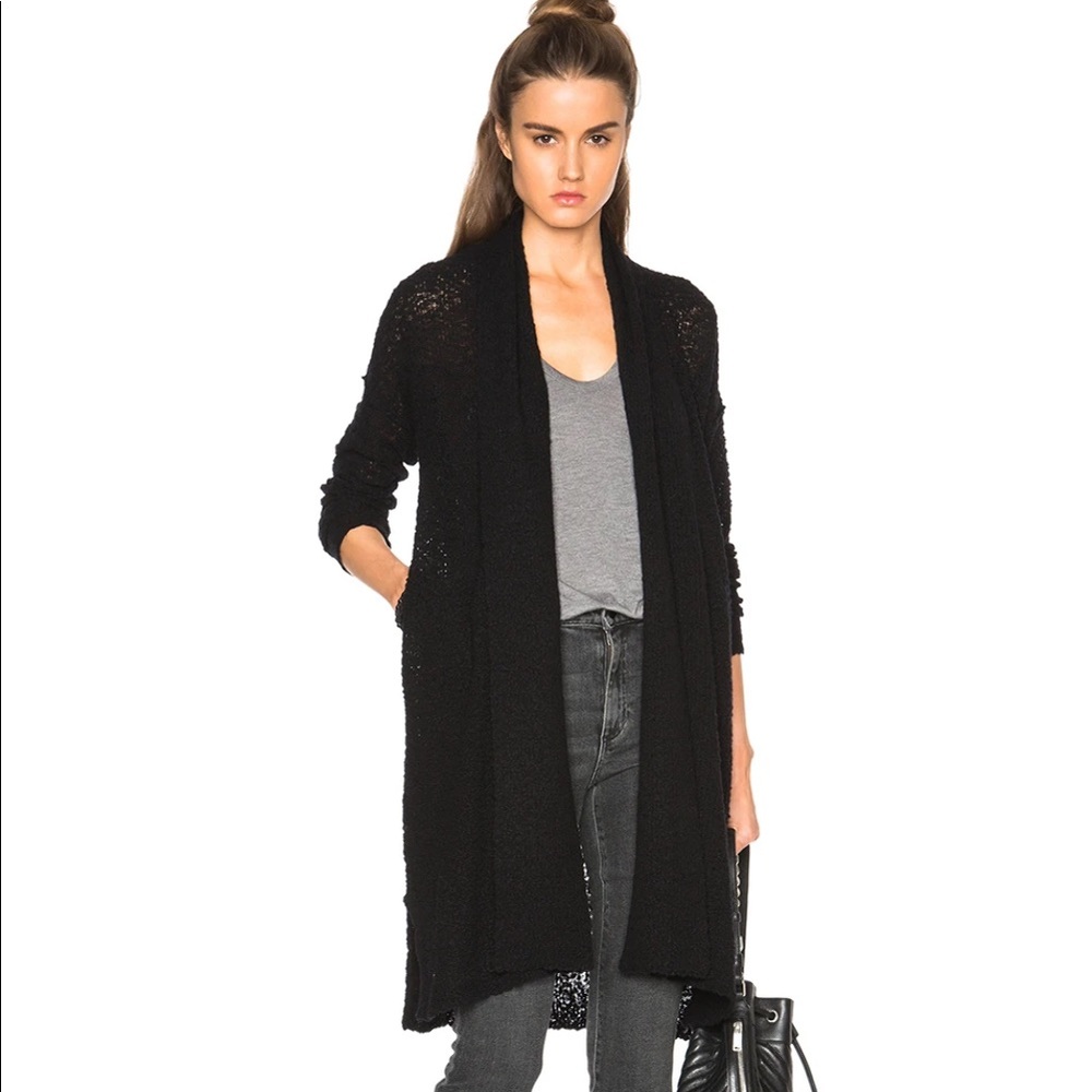 James Perse Women’s Merino Wool Boucle Long Open-Front Black Cardigan – XS (0)